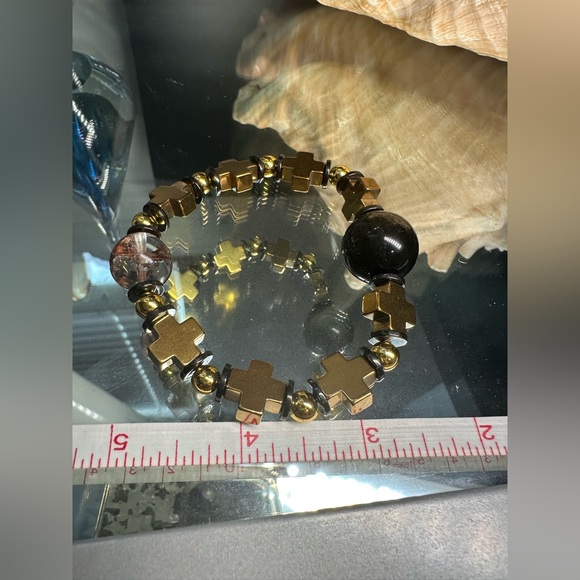 HEMATITE + GOLD OBSIDIAN + PHANTOM NATURAL STONES  BRACELET size 7” - Picture 11 of 15